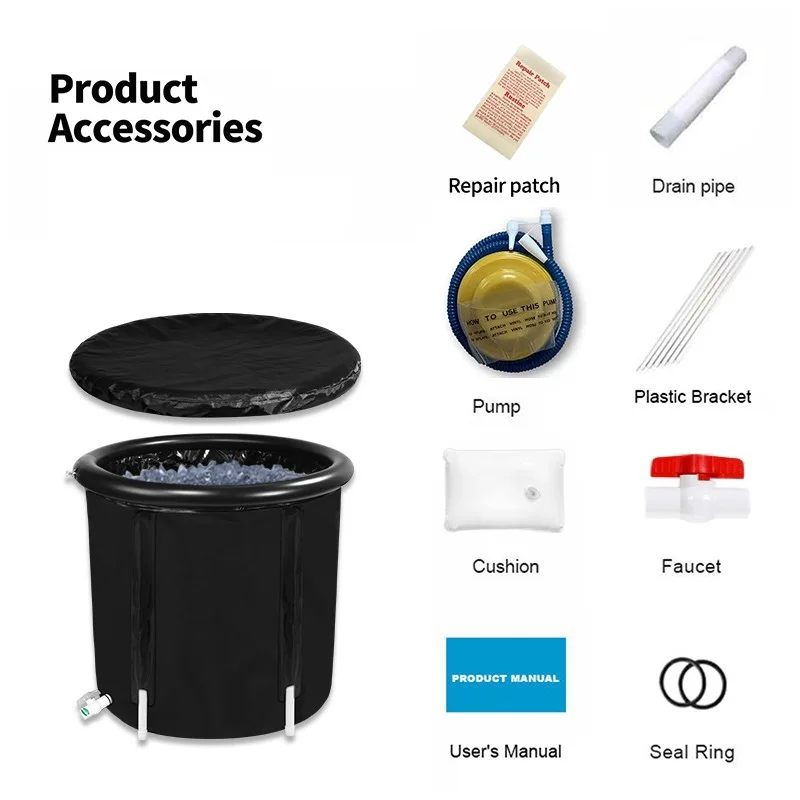 Large Ice Bath Tub Outdoor with Portable Bathtub Athletes Cold Water Therapy Tub Folding Bath Bucket PVC Spa Bathtub