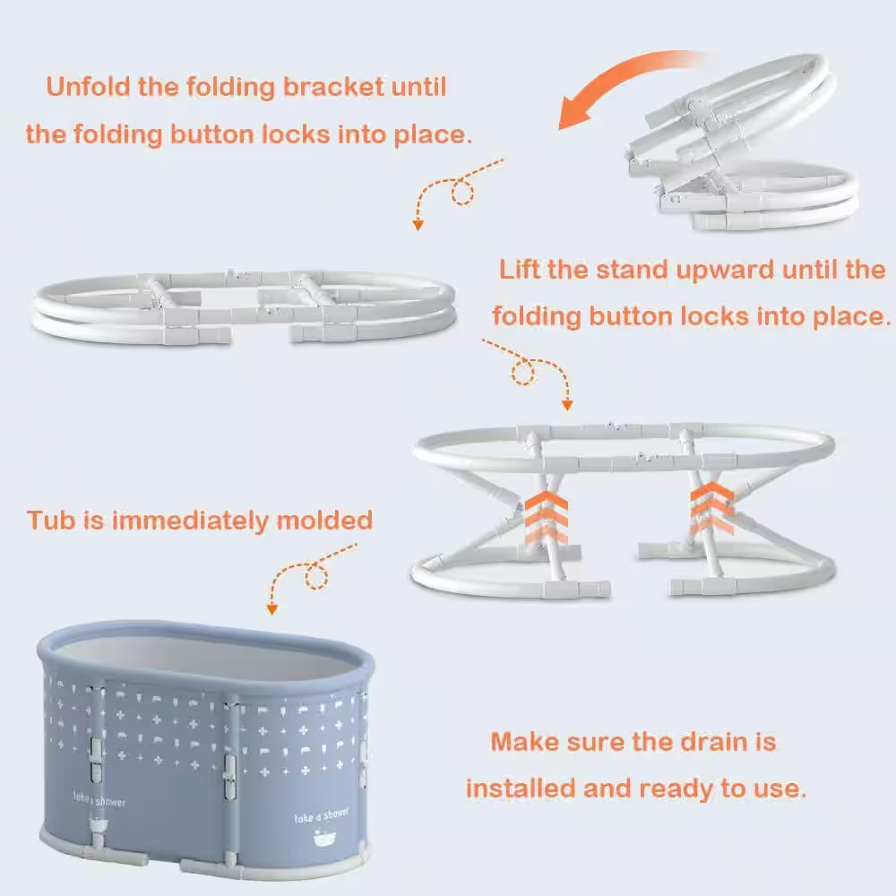 Portable Foldable Bath Tub for Adults No Installation Needed Large Separate Hot SPA Soaking Ice Bathtub Gray