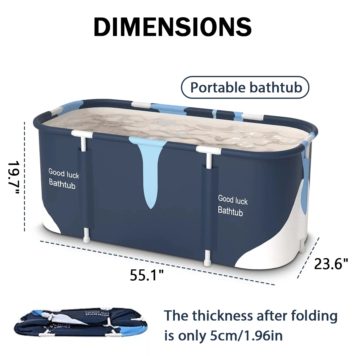 55In Portable Folding Bathtub for Bathroom, Hot Ice Bath Tub for 2 Person , Blue White
