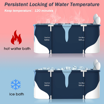 55In Portable Folding Bathtub for Bathroom, Hot Ice Bath Tub for 2 Person , Blue White