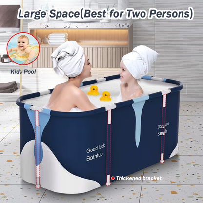 55In Portable Folding Bathtub for Bathroom, Hot Ice Bath Tub for 2 Person , Blue White