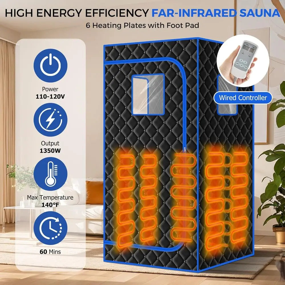 1-Person Home Infrared Sauna Tent with 660Nm Red Light Therapy, Heating Foot Pad & Reinforced Chair